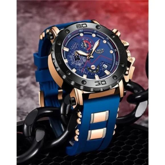 New Mens Rosegold/Blue Luxury Military Watch - Picture 1 of 6